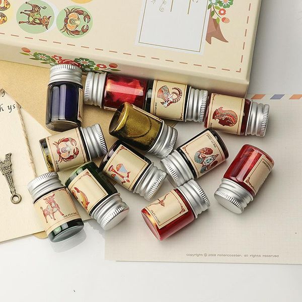 

gold powder glass dip pen 12 constellation ink set student writing signature filling fountain pens office school supplies