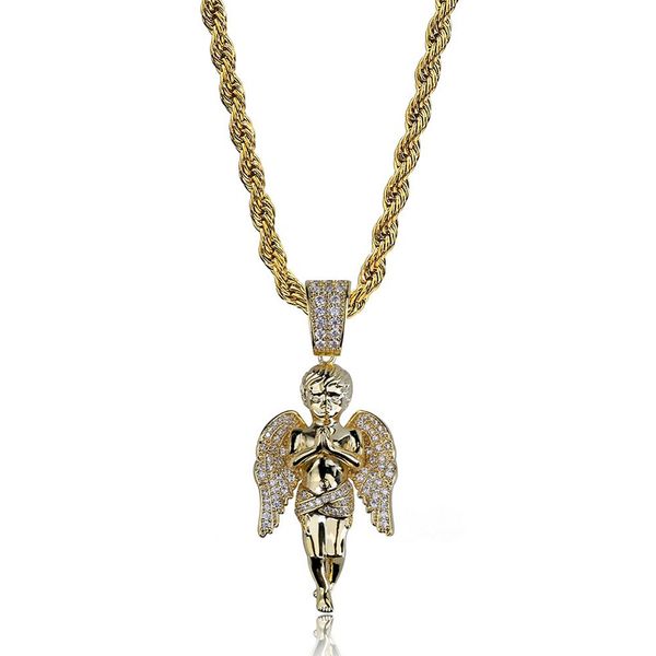 

mens hip hop 18k gold plated necklace iced out angle pendant fashion necklaces jewelry, Silver