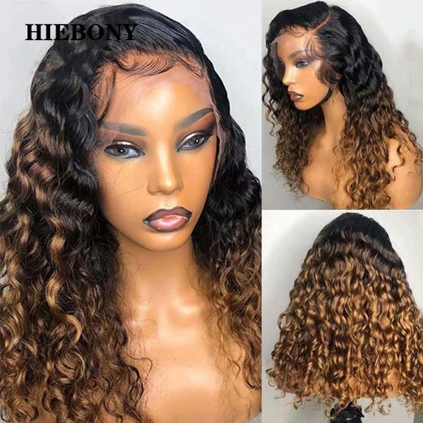 

ombre curly lace front human hair wigs with baby blonde 13x6 wig bleached knots for black women1, Black;brown