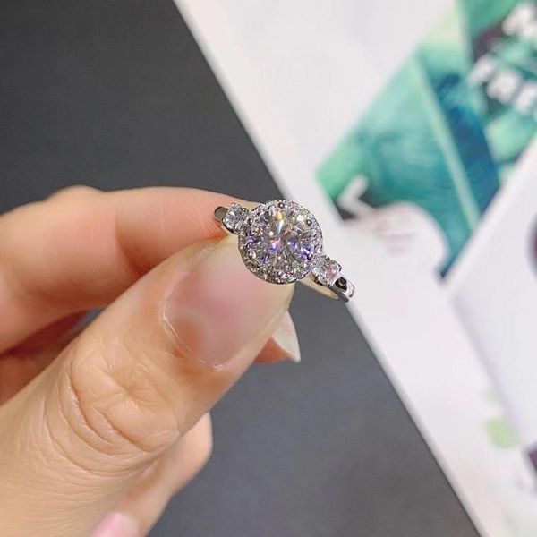 

cluster rings s925 sterling silve 1ct classic moissanite diamond ring d color vvs passed test perfect women fashion engagement luxury, Golden;silver