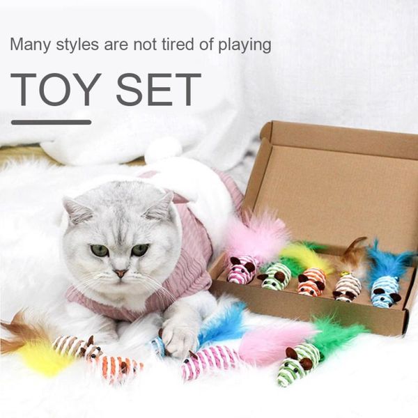 

cat toys stick toy set 5 style/ 1 pet supplies funny interactive feather bell ball sisal mouse random colors gift for