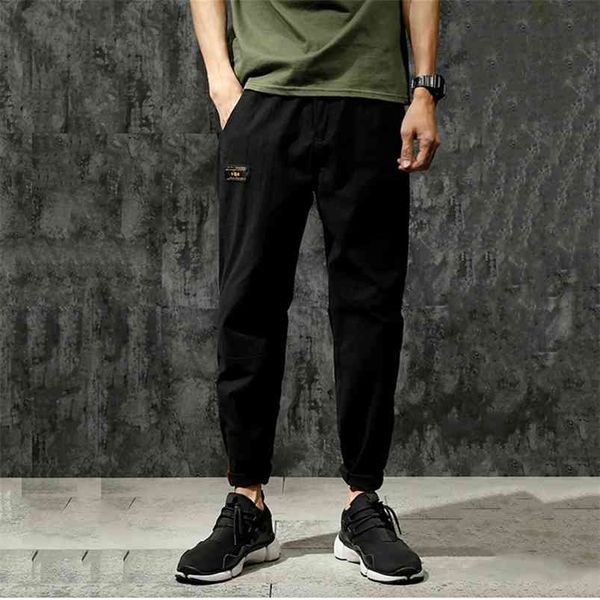 

summer elastic ankle-length casual men's washed harem pants loose lightweight large size solid color pencil trousers 210715, Black