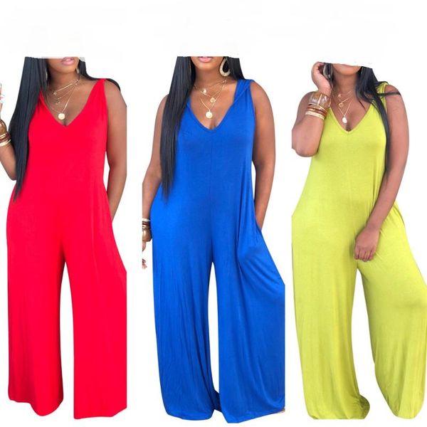 

women's jumpsuits & rompers women summer sleeveless hooded jumpsuit casual wide leg loose tank spaghetti strap v neck pocket 3 color, Black;white