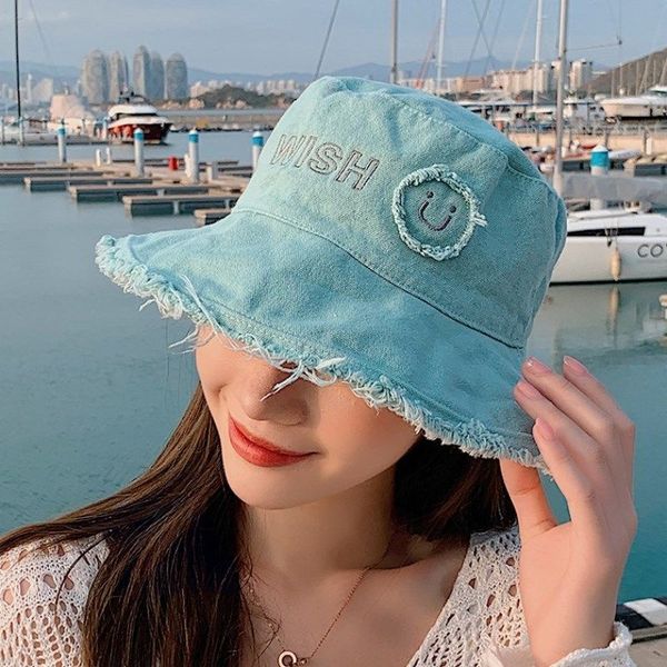 

the tide of new style of south korea of fishman hat woman spring summer covers a face to do old days to fasten art to all match bask in basi, Blue;gray