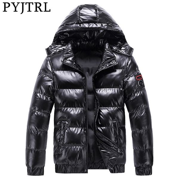 

pyjtrl bright leather winter men's jacket casual parka outwear 210916, Black