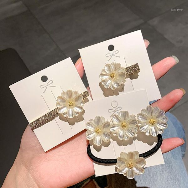 

1pcs rope bands hairpins ponytail cute daisy flower hair clip fashion elastic ring woman girls kids holder accessories1