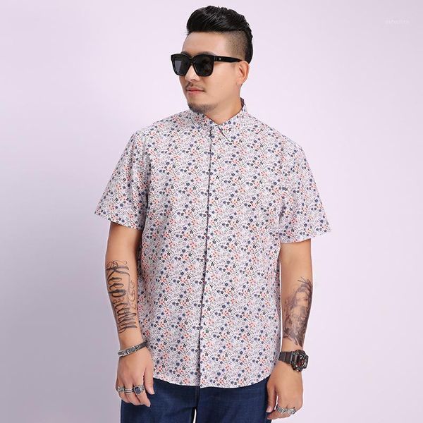 

summer large size men's printed short-sleeved shirt business casual loose plus fat floral shirts, White;black