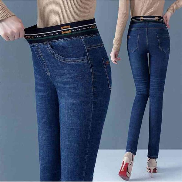 Jeans para mulheres com cintura alta apertado azul inverno lápis calças mulher magro esticar 210922