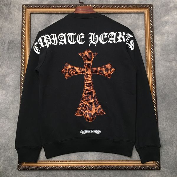 

qiudongchao brand new net red coat back letter leopard pattern camouflage cross plush sweater men's and women', Black