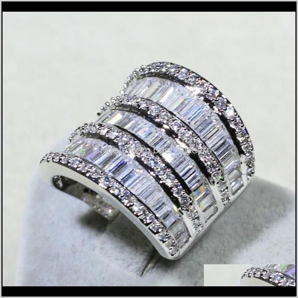 Anéis JewolryWholesale Jóias de Luxo Profissional 925 Sterling Sier Princesa Corte Branco Topázio CZ Diamante Mulheres Casamento Anel de Banda Largo para Lov