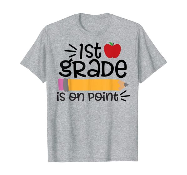 

1st grade is on point first day of school teacher kid shirt, White;black