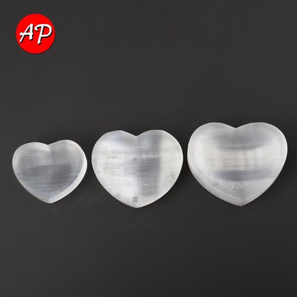 

decorative objects & figurines 1pc polished white selenite sculpture heart shaped bowl ornaments gypsum stone container quartz