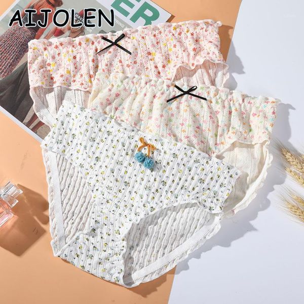 

cute floral print underwear ruffled and ball cotton underpants bow women's panties soft briefs, Black;pink