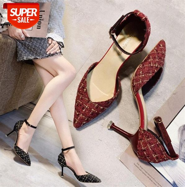 

pointed-toe buckle women's single shoes hollow high-heeled women #xi82