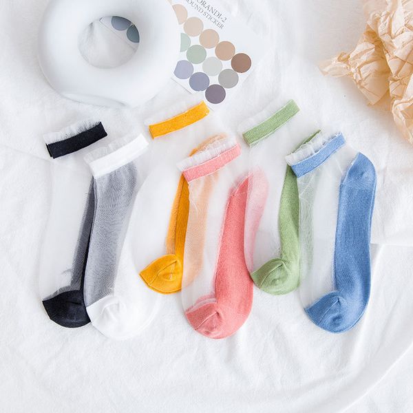 

socks hosiery glass stockings children lace low shallow mouth summer thin transparent card short cotton bottom silk boat socks, Black;white
