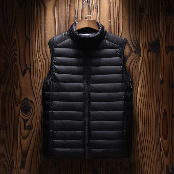 

men's vests winter spring fashion men stand collar solid color light warm waistcoat korean style leisure pockets tre, Black;white