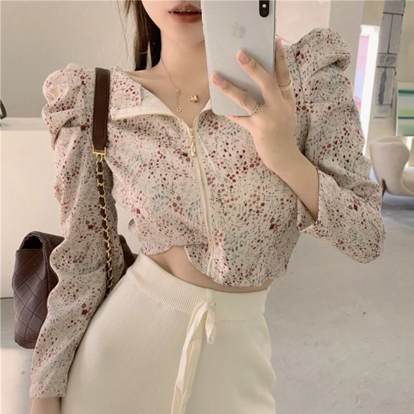 

sweater korean blouses 2021 spring summer sweet blusas fashion o-neck vintage print shirt long sleeve women crop shirts n215, White;black