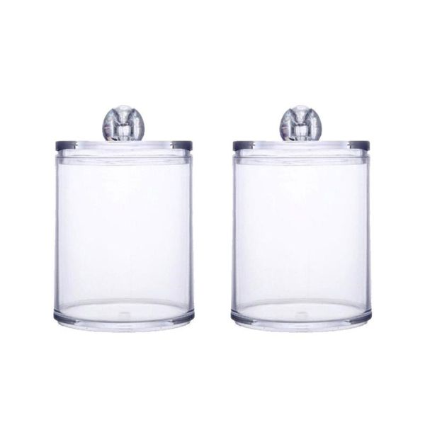 

2pcs cotton swab storage case makeup box transparent round bottles & jars