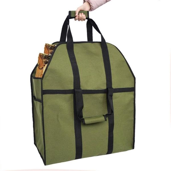 

storage bags portable two handles fireplace log carrier heavy duty durable firewood logging bag tote holder