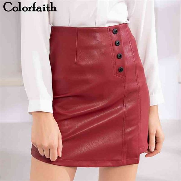 

women pu leather skirt autumn winter ladies fashion button a-line package hip mini skater sk1938 210427, Black