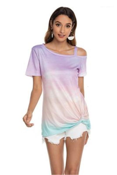 

women's t-shirt round neck short sleeve casual tee women gradient shoulder t-shirts summer ladies clothing fashion loose print designe, White