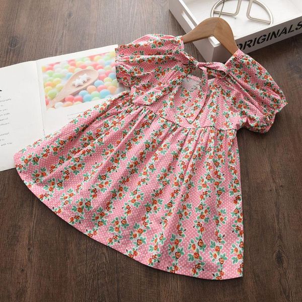 

girl's dresses keelorn girls dress summer casual floral sweet flowers costumes children short sleeve party bow vestidos 3-7y, Red;yellow