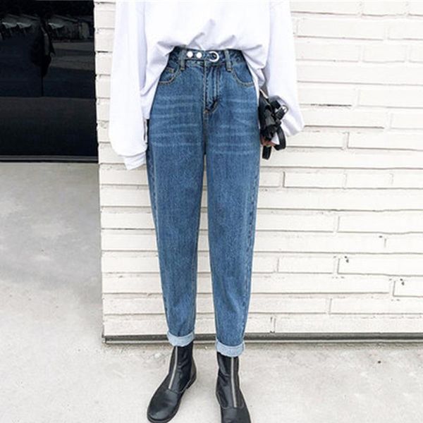 

women's pants & capris high-waist wide legs jeans loose 2021 spring autumn were creamy-white radish trousers xs f1251, Black;white