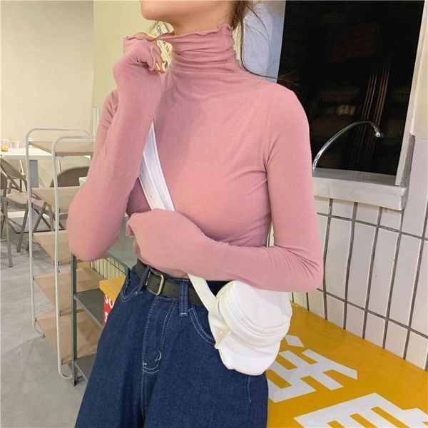 

women's t-shirt bottomed shirt 2021 autumn design sense of pile collar temperament long sleeve top, White