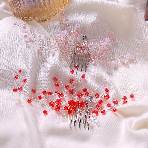 

hair clips & barrettes bohe wedding accessories red crystal bride comb party for women girl headdress bridal headwear jewelry, Golden;silver