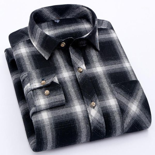 

men's casual shirts 2021 fashion dress men shirt flannel plaid warm soft long sleeve camiseta masculina chemise homme, White;black