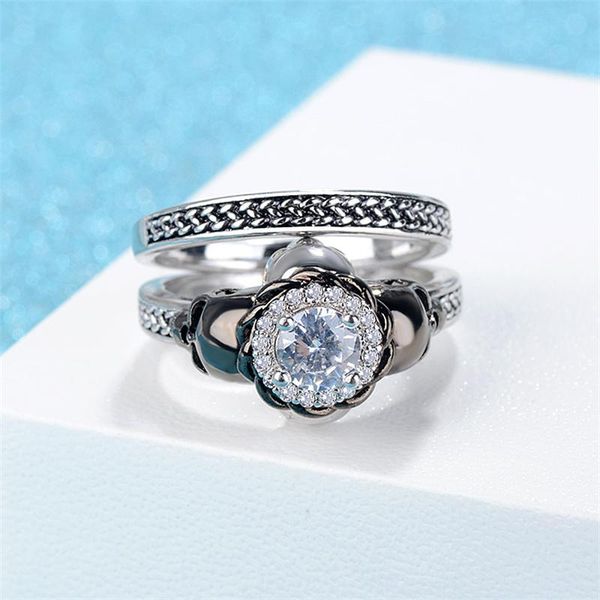 

cluster rings fashion skull color separation ring korean shiny woman personality punk retro jewelry wholesale, Golden;silver