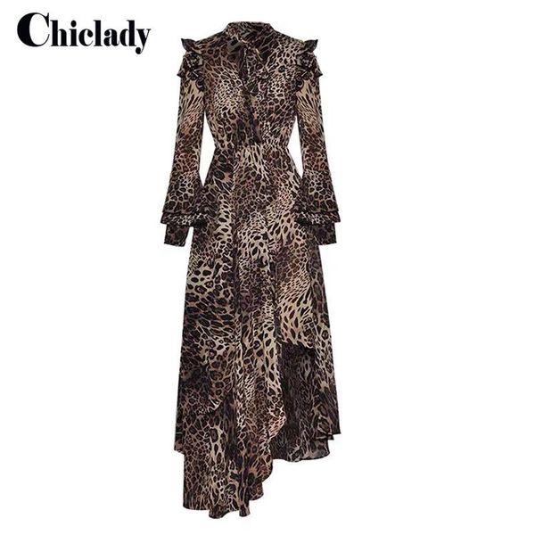 

chiclady runway designer luxury asymmetrical leopard printed maxi dress hollow out ruched robe boho mujer vestidos party casual dresses, Black;gray