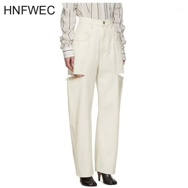 

women's pants & capris 2021 spring summer fashion casual loose white high waist button hole jeans style wide leg women u011, Black;white