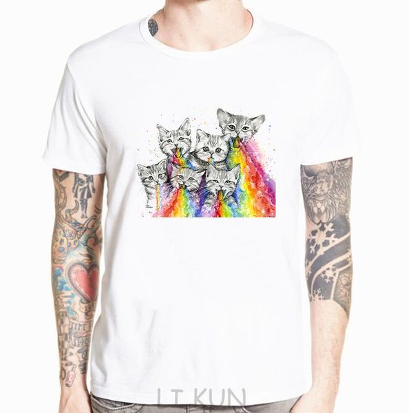 

men's t-shirts summer short-sleeved modal white t-shirt men fashion cute cat 3d print casual o-neck tees, White;black