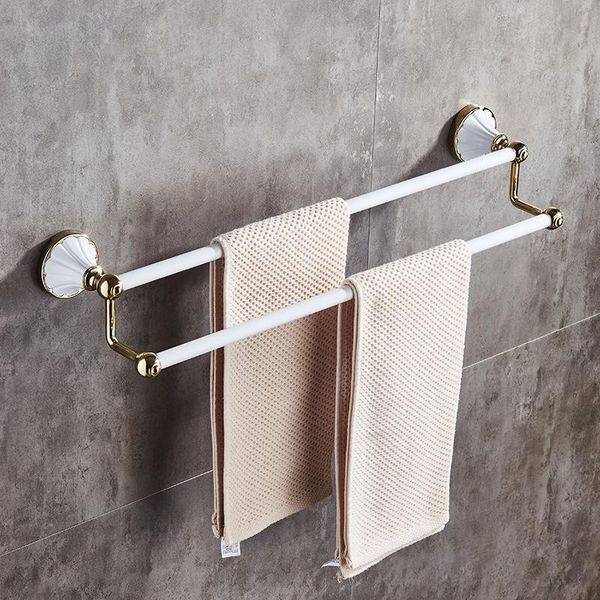 

towel racks european style bathroom rail, double white gold-plated rail