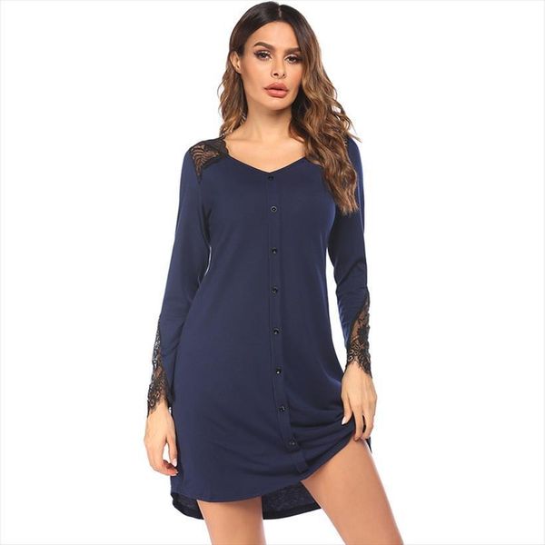 

nightgown cotton night shirt womens sleepwears sleeping lace long sleeve plus large size, Black;red