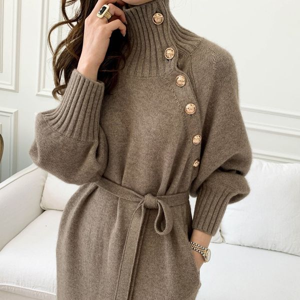 

dress two knitting buttons dressed as a chic turtleneck, Black;gray