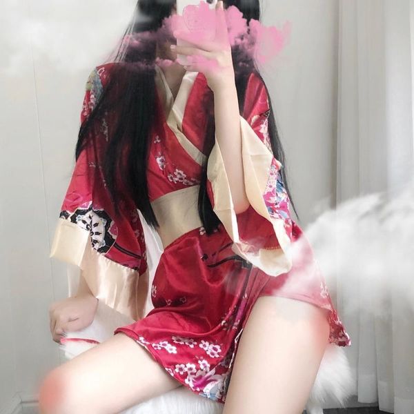 

women's sleepwear japanese retro kimono robe cos temptation loose uniform underwear bathrobe nightwear women dressing gowns pajamas q6e, Black;red