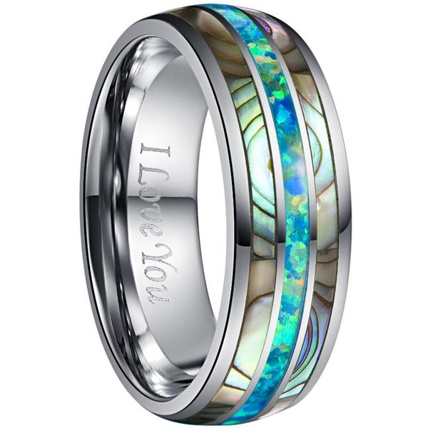 

cluster rings 2021 8mm acacia green opal wedding tungsten steel ring inner silver color engrace carbide boho for mens women jewellery, Golden;silver