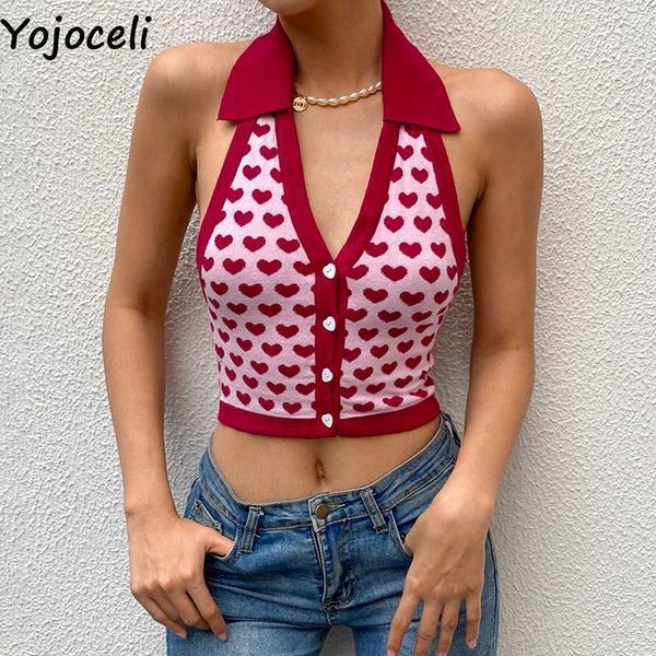 

yojoceli t-shirt sleeveless short women heart print all match tee streetwear 210609, White