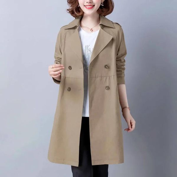 

women's trench coats spring autumn mid-long coat women classic outerwear female slim street windbreaker, Tan;black