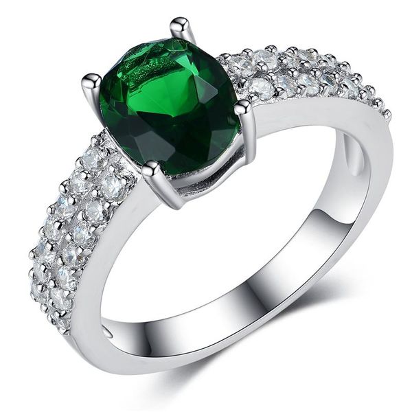 

cluster rings 925 sterling silver ring gemstone emerald glass cubic zirconia synthetic stone unique for woman trendy jewelry, Golden;silver