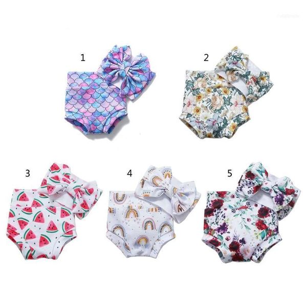 

skirts 2 pcs baby summer print shorts headband set short pants bow hair band kit for born infants1, Blue