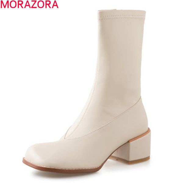

morazora big size 33-43 fashion women boots genuine leather boots thick heels square toe autumn winter ankle boots 210506, Black
