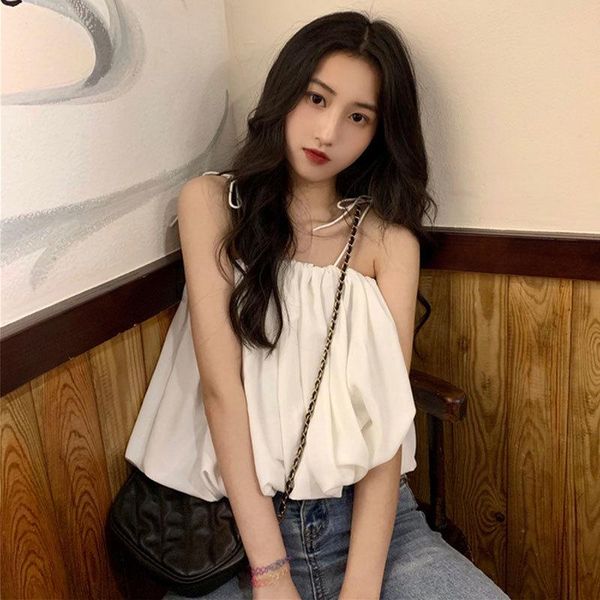 

women's vests gagarich sleeveless off shoulder camis vest women summer 2021 solid bottom tank pleat design slim, Black;white