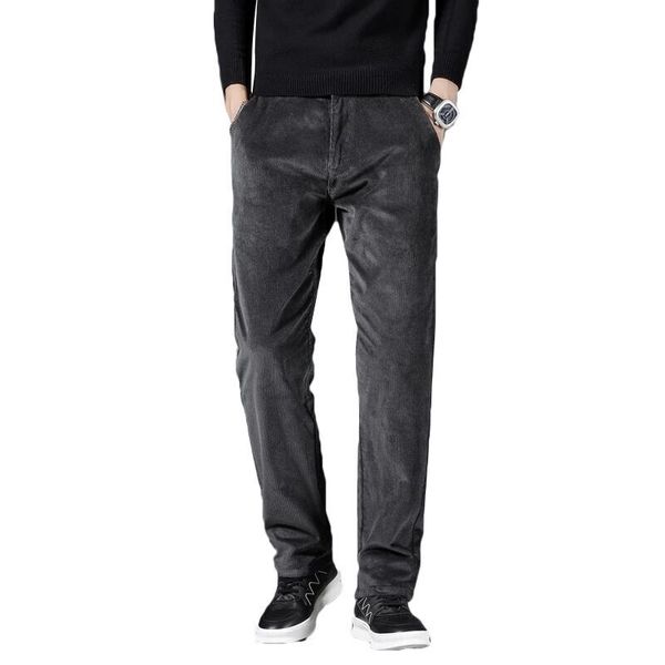 

shan bao corduroy comfortable cotton men's straight casual pants autumn winter brand clothing classic embroidery trousers 210406, Black