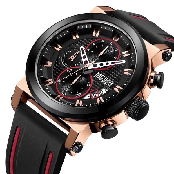 

wristwatches megir sports men watch luxury quartz wristwatch brand army military fashion male clock waterproof relogio masculino, Slivery;brown