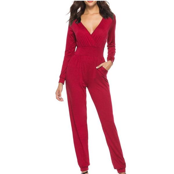 

women's jumpsuits & rompers v-neck long-sleeved milk silk solid color jumpsuit, Black;white