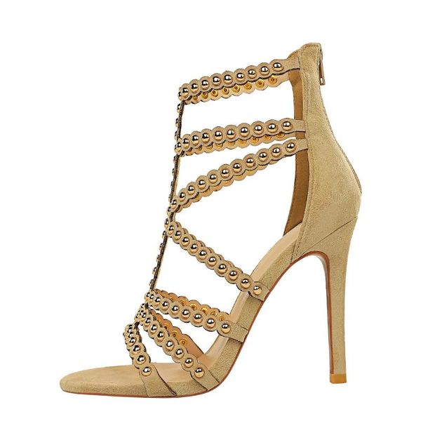 

dress shoes european and american retro fashion super high heel summer women's open toe metal rivet roman sandals, Black