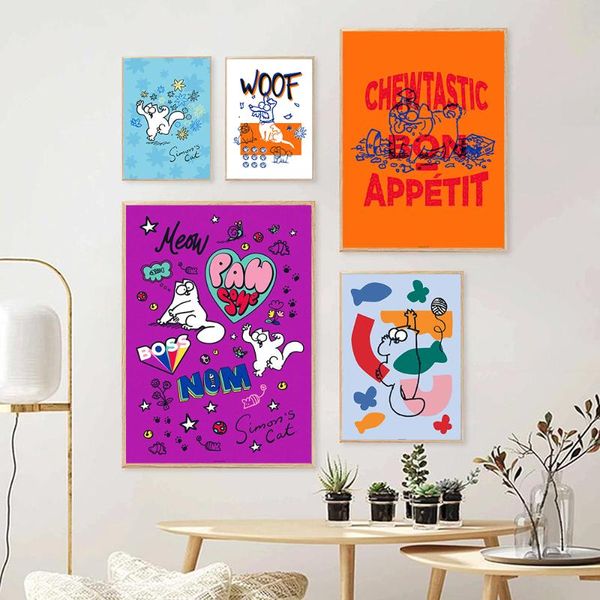 

paintings cat happiness colorful abstract canvas painting art nordic posters and prints wall pictures for living room decoration frameless
